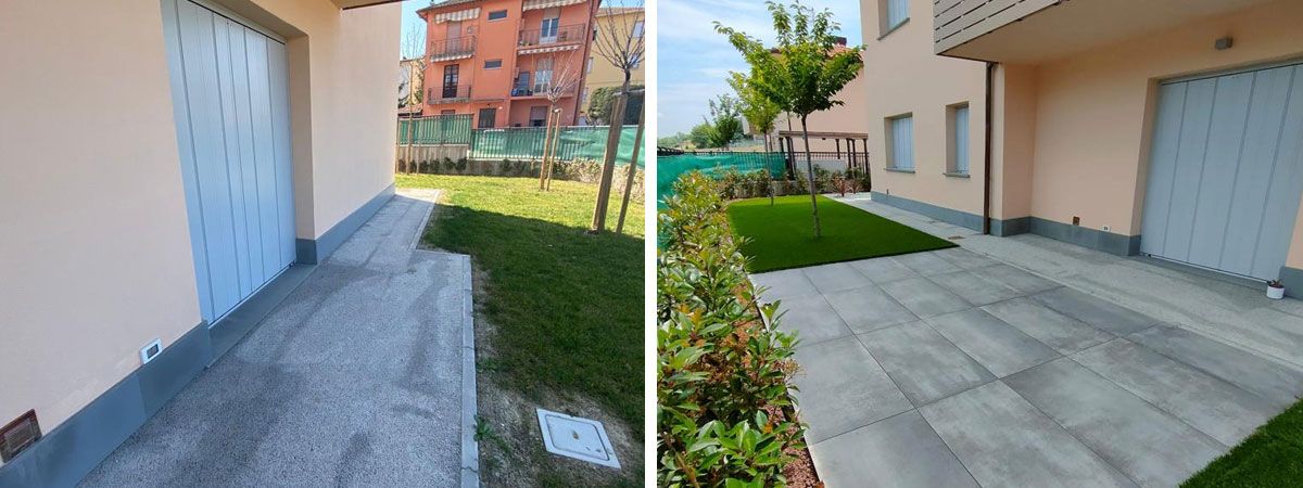 Giardino con posa prato sintetico