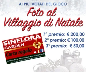 Locandina del gioco Foto al Villaggio di Natale: ai più votati una carta regalo Sinflora Garden, 200 euro al primo, 100 al secondo e 50 al terzo